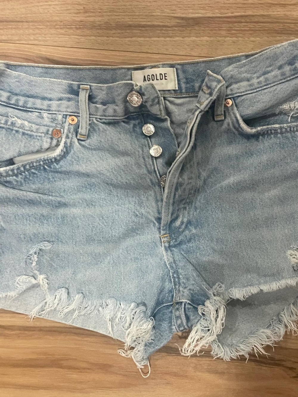 Agolde cutt off shorts light wash button ups 26